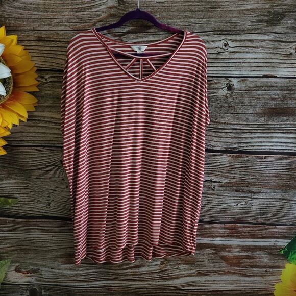 Terra & Sky short Sleeve top Women's 1X red/white stripped Pre-owned - Picture 1 of 6